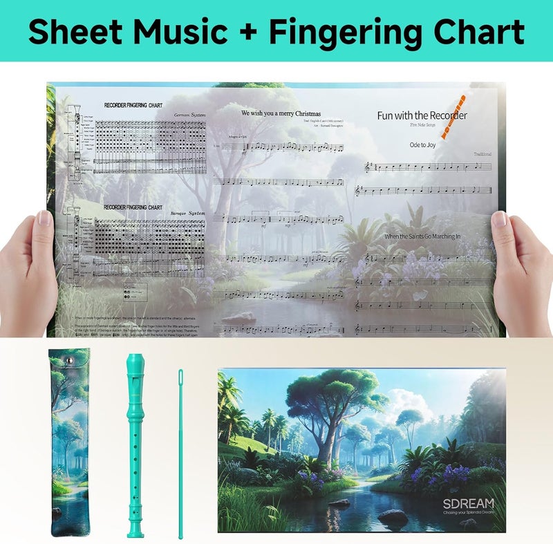 SDREAM Soprano Recorder Instrument For Kids - German Fingering 8 Hole Beginner Music Recorder Flute With Cleaning Rod, Leather Packaging & Fingering Chart - Image 4